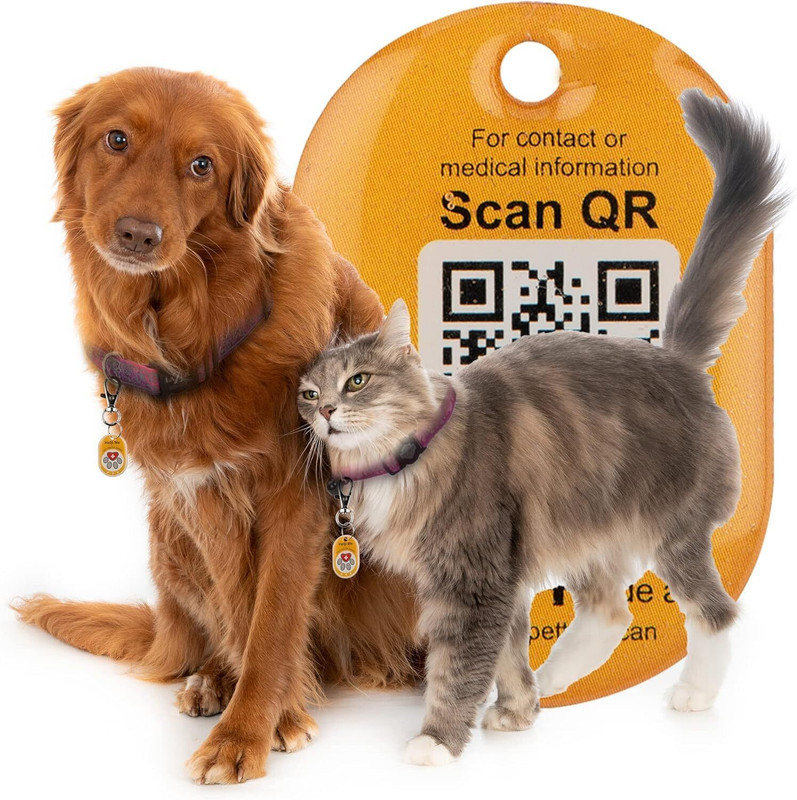 Tag8 genie Smart pet tag Info Engraved Dog & Cat Collar Charm(Yellow, Oval)