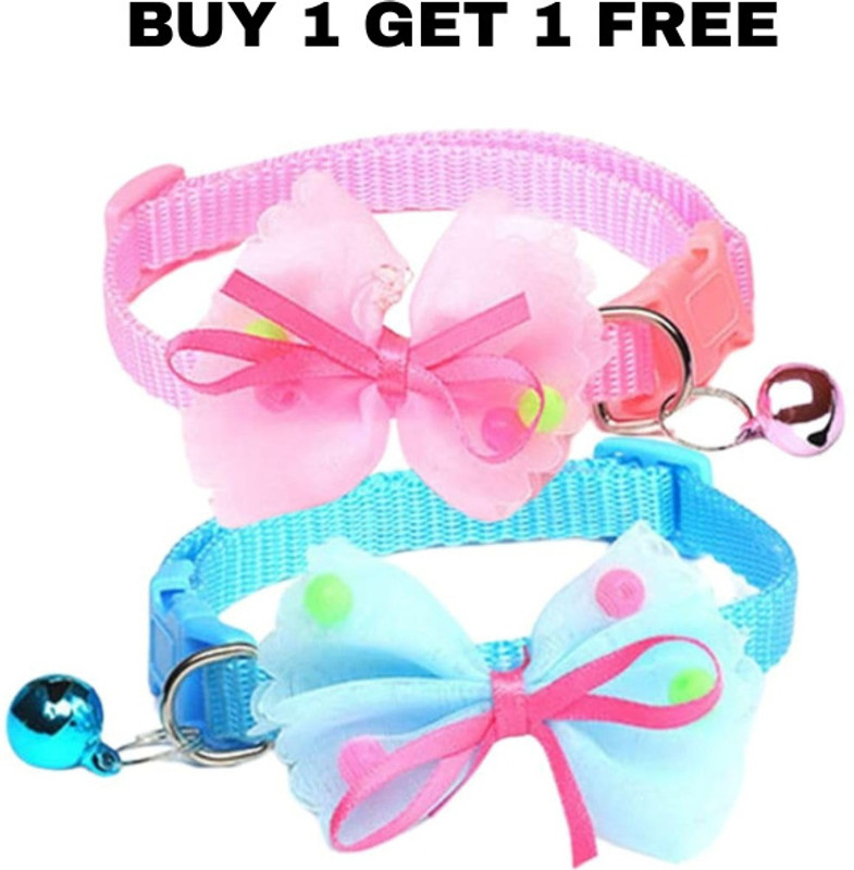WoofyPlanet Nylon Cat & Dog Collar with Bow Tie & Bell | Adjustable 10mm Pet Collar (3 Pc) Bell Dog & Cat Collar Charm(Multicolor, Round)
