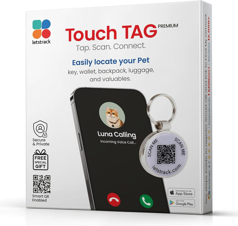 Letstrack Premium QR Code Smart Pet Identity Tracker Keychain Style Lost Found GPS Alert Info Engraved Dog & Cat Collar Charm(Black, Round)