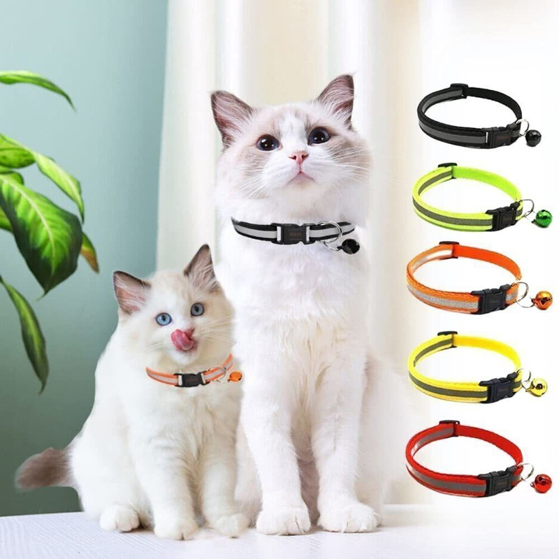 Buraq Reflective Cat Collar Set of 2 | Bell | Adjustable | Breakaway | All Breeds Bell Cat Collar Charm(Multicolor, Round)