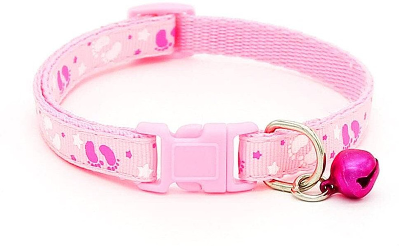 PSK PET MART Cat Collar Safety Buckle Big Bell Neck Ring Cute Bone Print Adjustable Bell Dog & Cat Collar Charm(Purple, Round)