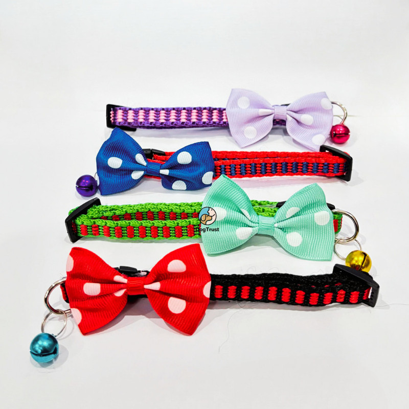 DogTrust Adjustable Pet Bow Tie with Necktie Collar for Puppies and Kittens (pack of 2) Bell Dog & Cat Collar Charm(Multicolor, Round)