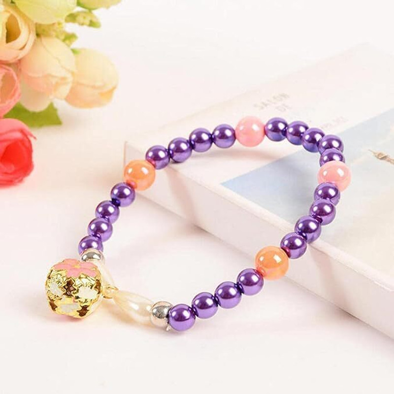 SUPER DOG PUPPY / CAT PEARL NECKLACE WITH Bell Dog & Cat Collar Charm(Multicolor, Round)