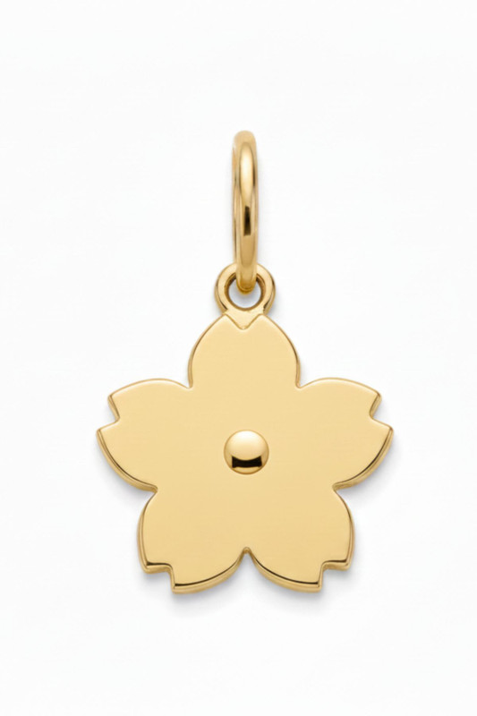 Miyo Migo Luxury Little Bloom Pendant for Puppies & Dogs Plain Dog Collar Charm(Gold Handcrafted Brass Sakura Blossom Pet ID Tag, Solid)