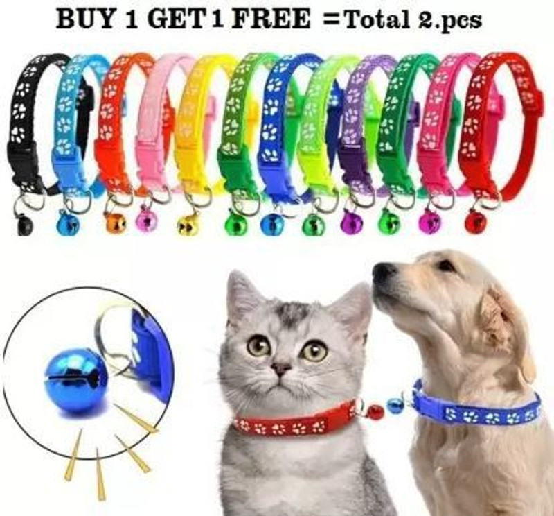 DRK Shop Mart Buy 1 Get 1 Free Puppy Cat Pet Paw Print Bell Collar (Small) Bell Dog & Cat Collar Charm(Multicolor, Round)