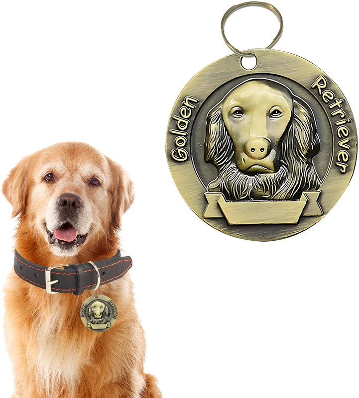 DreamAuro Husky Bronze Dog Face Tag - Stylish, Durable, Elegant, Pet Owner's Delight Plain Dog Collar Charm(Bronze, Round)