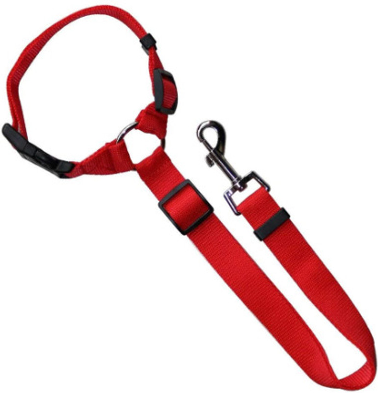 Yucky Safety Strap Car Adjustable Nylon Seatbelt Harness in Vehicle Travel Daily Embellished Dog & Cat Collar Charm(Red, Solid)