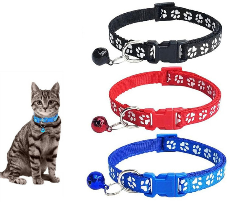 AomniStore Pets 3Pcs Adjustable Soft Nylon Cat Collar with Bell Safety Buckle & Cute Design Bell Dog & Cat Collar Charm(Multicolor, Paw)