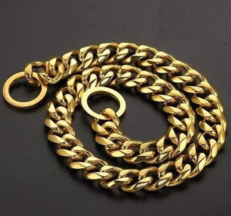 Petstorez Durable & Adjustable Golden Chain Dog Collar for Small 18 inch-Sized Dogs Plain Dog Collar Charm(Golden, Round)