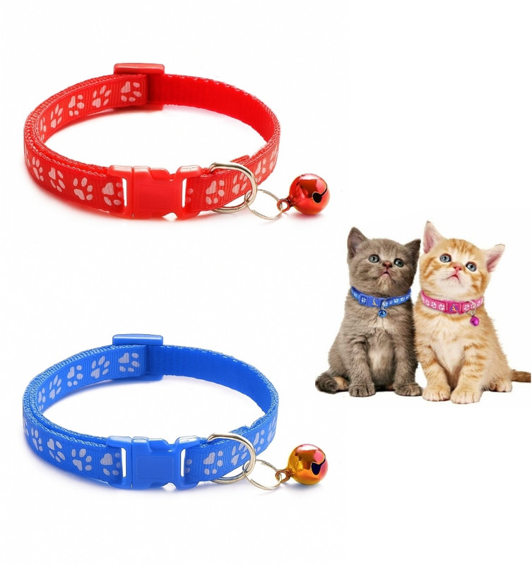 AomniStore 2pcs pet 10mm belt neck collar with bell neck strap for cats, rabbit & puppies Embellished Dog & Cat Collar Charm(Multicolor, Paw)