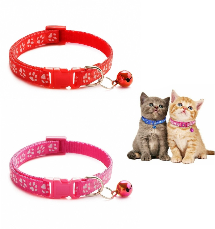 AomniStore 2pcs pet 10mm belt neck collar with bell neck strap for cats, rabbit & puppies Embellished Dog & Cat Collar Charm(Multicolor, Paw)