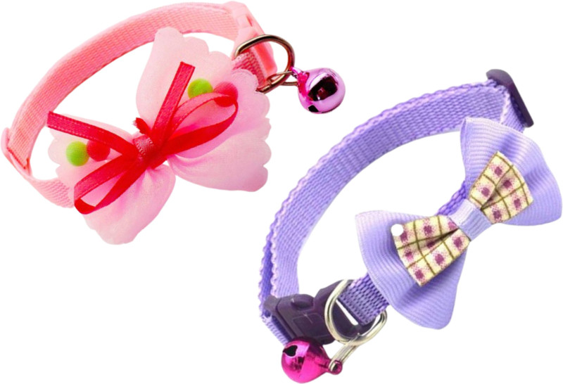 Pet Guard Nylon Bow tie for pets Bell Dog & Cat Collar Charm(Pink, Round)