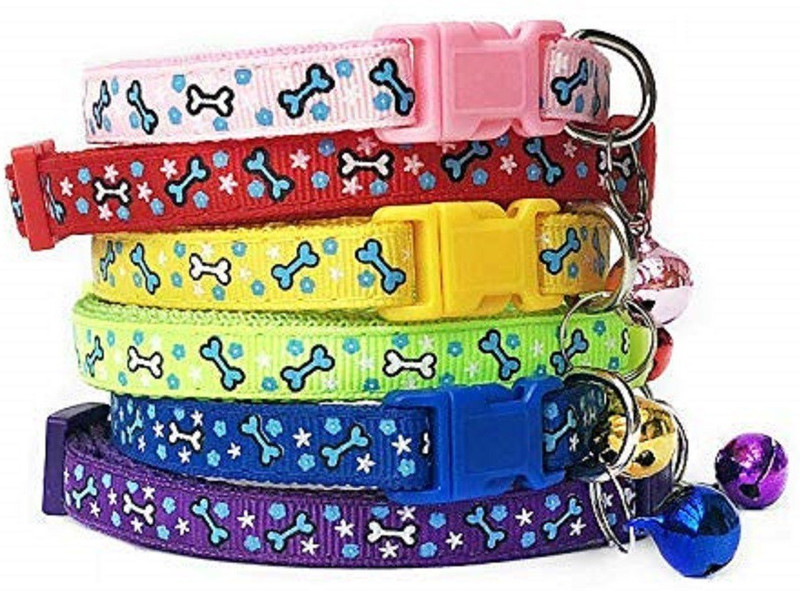 PetCeptual Adjustable Cat Collar Cat Collar with Bell Kitten Collars with Bell Charm 10 MM Info Engraved Dog & Cat Collar Charm(Multicolor, Round)