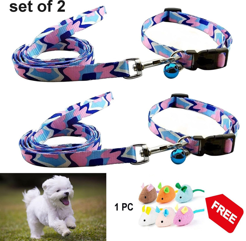 KarePaws Nylon army Print Collar Set for Puppies and Cats 10mm (2 Pcs With 1 Mouse Free) 152 cm Dog & Cat Strap Leash(Multicolor)