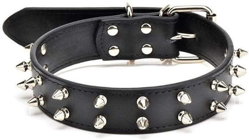 Pet Guard Dog Neck Spike Collar Belts Studded PU Leather Durable Embellished Dog & Cat Collar Charm(Black, Solid)