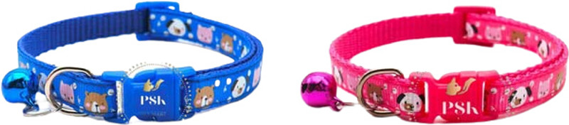 PSK PET MART Cute Dog Cat Pet Collar Printed Easy Clip Buckle Bell Pink + Blue Bell Dog & Cat Collar Charm(Pink, Blue, Round)