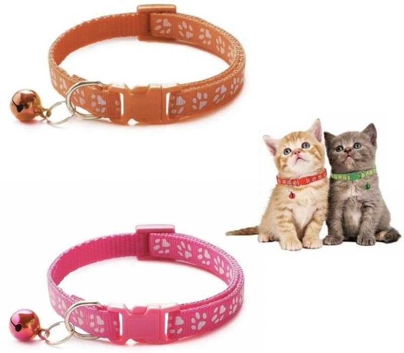 AomniStore 2pc Soft Nylon Dog & Cat Collar with Bell – Adjustable, Lightweight & Durable Embellished Dog & Cat Collar Charm(Multicolor, Paw)