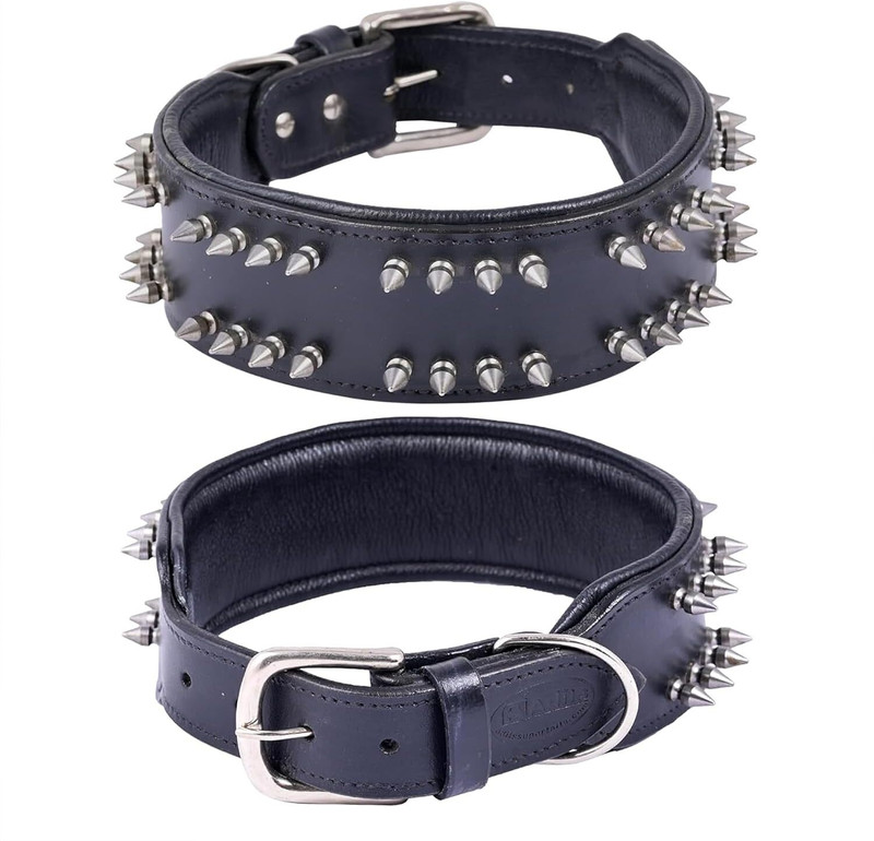ADIL'S Leather Adjustable Spike Dog Collar (20-24 Inch) | Dog Everyday Collar(Medium, Black)