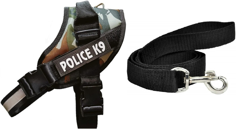 Hachiko Dog Trust Police K9 Harness Body Belt Padded Harness + Leash | Adjustable Strap Dog Standard Harness(Medium, Red)