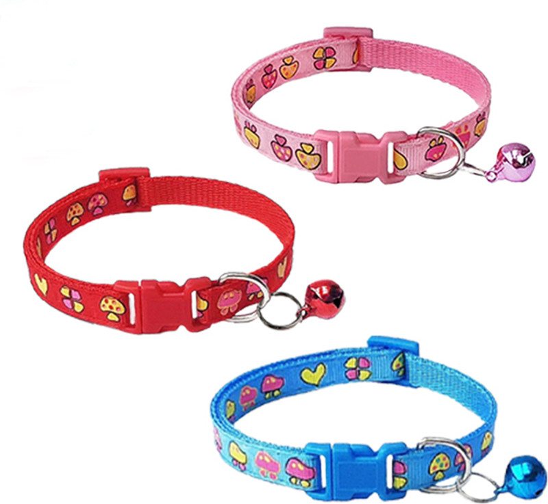 Litvibes Cat & Puppy Collar With Bell,Kitten & Puppies,Cute Neckband With Mushroom Print Dog & Cat Break Away Collar(Small, Multicolor)