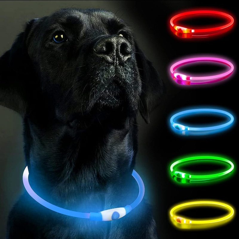 Qpets Dog Collar LED Optical Fiber Collar Flashing Dog Collar Dog Everyday Collar(45 - 66 cm, multicolor)