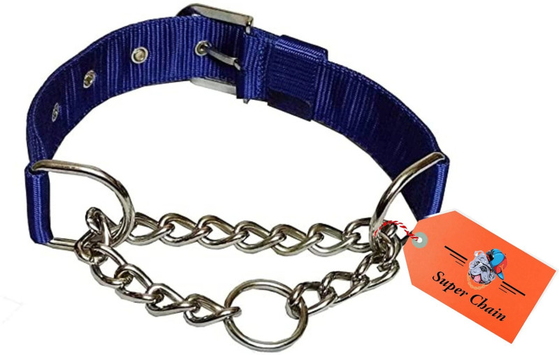 HOUSE OF COMMON CHAIN Dog Choke Collar Nylon Half Chain Collar Half Choker Stainless Steel | Dog & Cat Choke Chain Collar(Small, Blue)