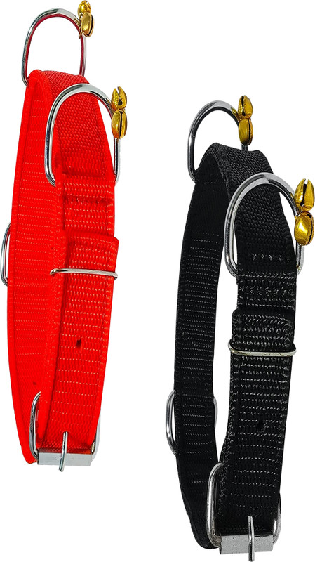 WROSHLER ADJUSTABLE NYLON 1/2 INCH PUPPY DOGS & CATS COLLAR {SET OF 2} Dog & Cat Everyday Collar(Extra Small, RED, BLACK)