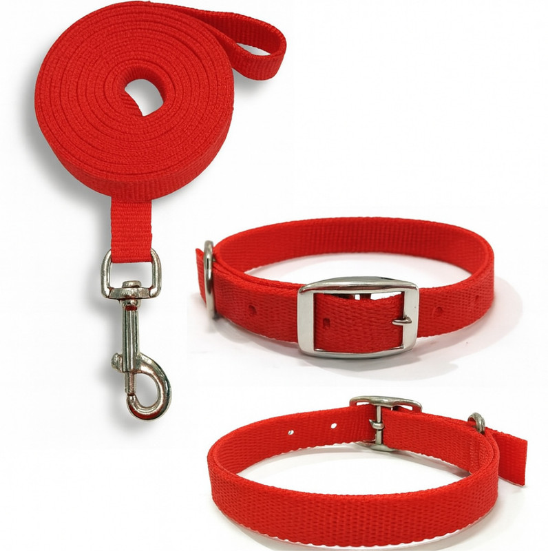 Om Leather Product Om Leather Product Red Collar Leash 19mm for Medium Sized Pets (19M_RED) Dog Collar & Leash(Medium, RED)