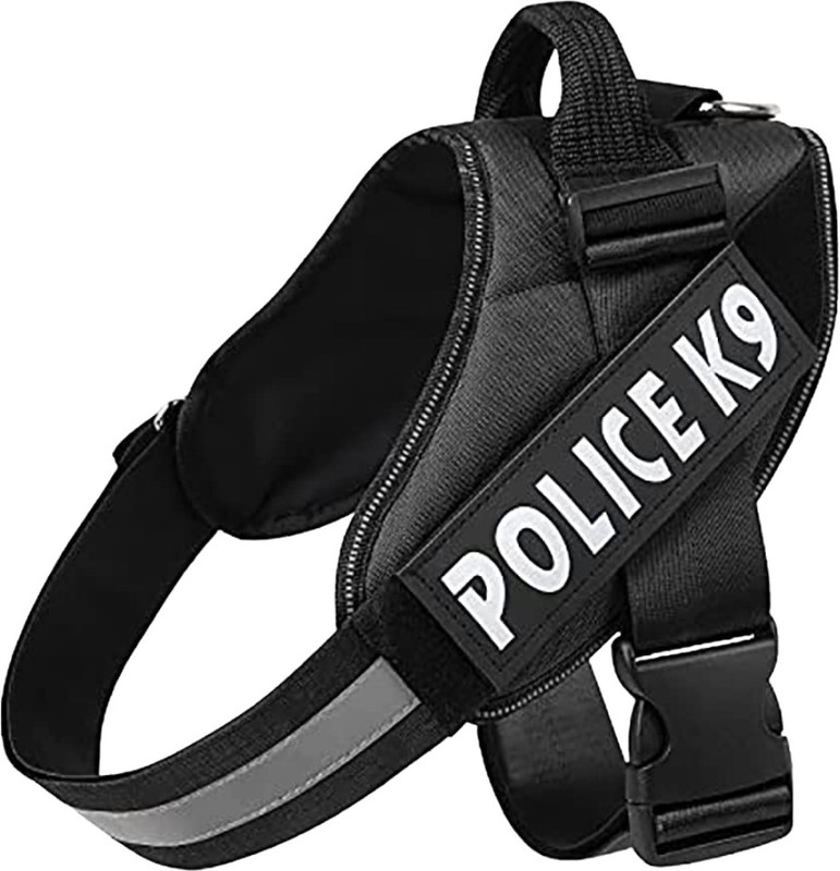 Buraq Dog Harness Police K9 | No Pull Dog Belt | Reflective Dog Vest Oxford Dog Buckle Harness(Extra Large, Black)