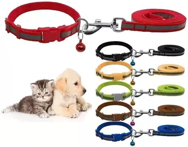 DOSAN 1/2 Inch Reflective Collar And leash Set For Puppies Dog And Cat With bell Dog & Cat Collar & Leash(Small, RED)