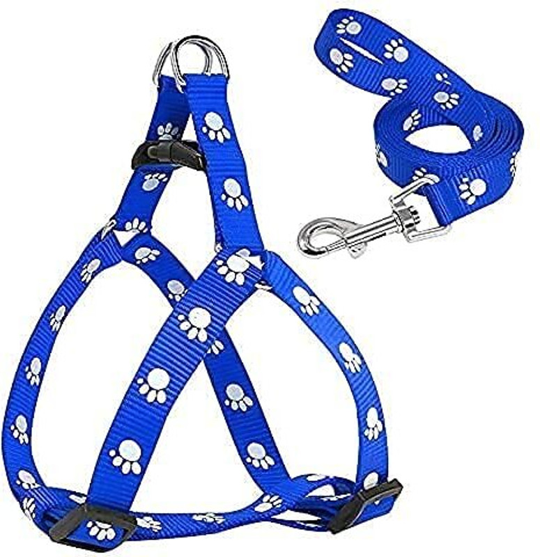 Petstorez 1 pcs 15 mm Paw Print Leash and Harness Set for Small ,Medium Puppy Dog & Cat Harness & Leash(Small, Blue)