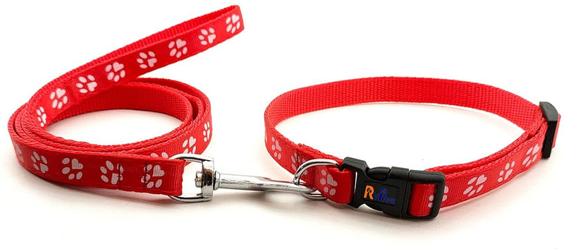 AKENTERPRISES Dog Collar & Leash Set Puppy Printed With Bell Collar Leash Dog & Cat 15MM Dog & Cat Collar & Leash(Medium, Red)