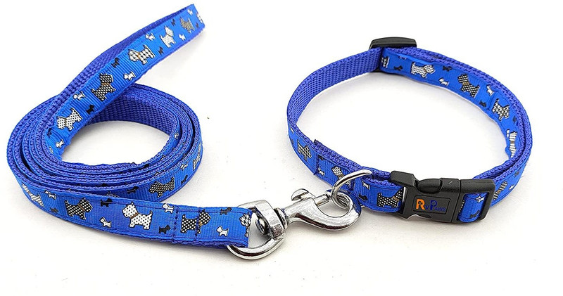 Cozy Puppies Dog & Cat Collar & Leash(Medium, BLUE)