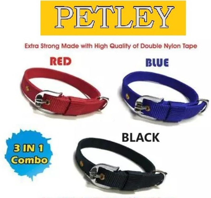 PETLEY Pack of 3 Dog Collar (Red, Blue, Black) Dog Everyday Collar(Medium, Red, Blue, Black)