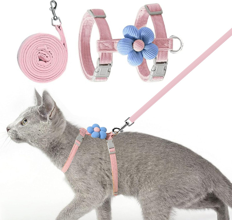 gustave Small Cat Harness and Leash Set Cute Flower Pink Adjustable for Cats 1-3kg Cat Harness & Leash(Small, Cute Pink)
