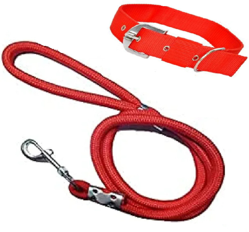 Quickato Good Nylon Dog Belt Combo of Black Dog Collar with Black Leash Lengthy Dog Collar & Leash(Medium, Black)