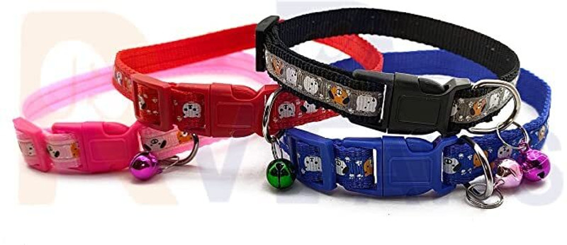 Woofy Nylon Printed 10MM Adjustable Safe Collar with Bells for Puppy and Cats - 1Pcs Dog & Cat Everyday Collar(Small, Multi-Colored)