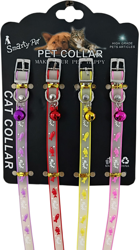 Pet Needs Adjustable Soft Silicon Fluorescent Collar for Small Puppy/Kitten-Fish Pattern Cat Everyday Collar(20 - 30 cm, Purple, Red, Yellow, Pink)