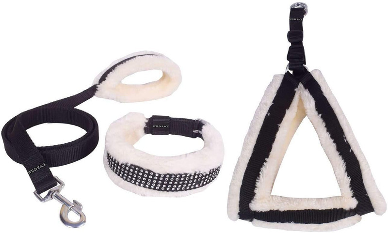 Yucky Soft Mink Fur Padded Adjustable Nylon Dog Body Belt Combo Collar Dog & Cat Harness & Leash(Small, blue)