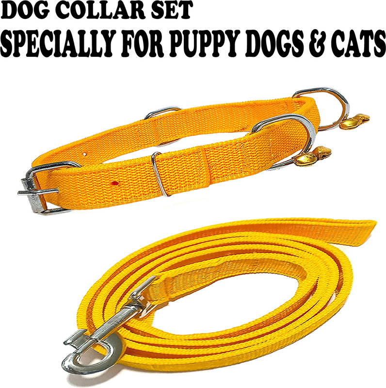 WROSHLER Nylon Adjustable Collar with Bell and Leas [Small] Dog Pet Puppy Cat [0.5 INCH] Dog & Cat Collar & Leash(Small, BLACK)