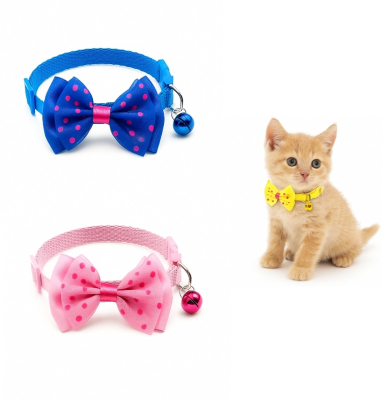 AomniStore 2pcs Adjustable Small Pets Cute Bow-Tie Collar for Puppies & Cats - Stylish Belt Dog & Cat Everyday Collar(Small, Multicolour)