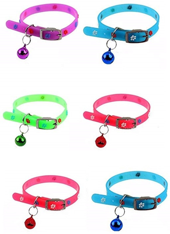 THE DDS STORE Adjustable Multiple Colors Heart Style Pet Dog Rubber Silicone Cat Collar Dog & Cat Everyday Collar(Small, Paw Print Silicon Collar Pack of 6)