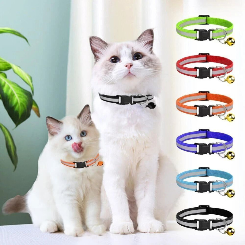Buraq Reflective Cat Collar Set of 2 | Bell | Adjustable | Breakaway | All Breeds Cat Collar & Chain(Medium, red, orange, pink, green, yellow)