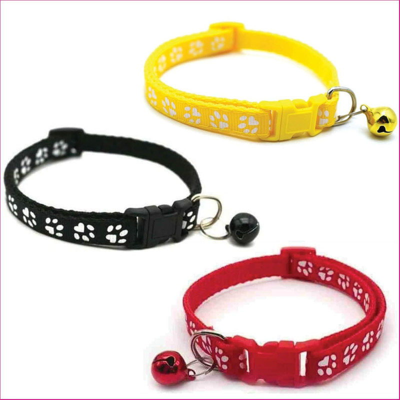 AKEnnterprises 10 MM Cat Collar with Bell Paw Print Collars for Small Dogs & Cats Rabbit -1 Pcs Dog & Cat Break Away Collar(Small, MultiColor)