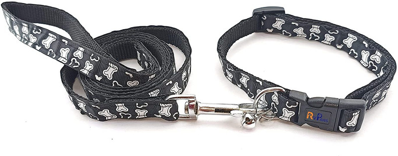 Rvpaws Nylon Adjustable 15mm Reflective Collar and Leash Set for Small and Medium Dogs Dog & Cat Collar & Leash(Small, Multi-Color)