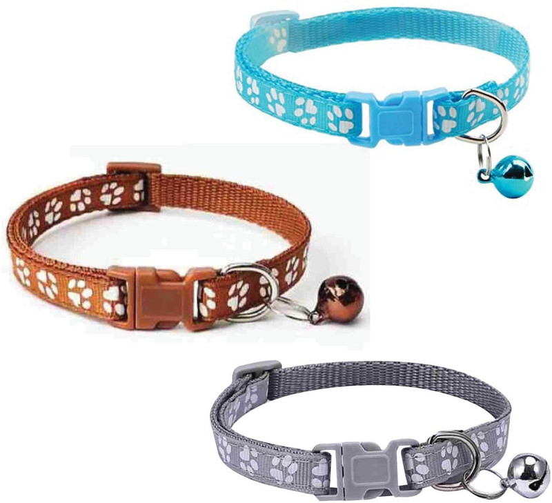 DCM PET MART Cat Collars Set of 3 with Bell Neckband with Paw Print Dog & Cat Everyday Collar(Small, Multicolor)