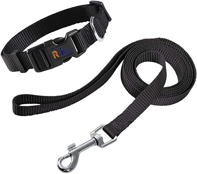 Pups&Pets Adjustable Nylon 15MM Classic Collar With Bell And Leash For Puppies & Cat Dog & Cat Collar & Leash(Medium, Black)