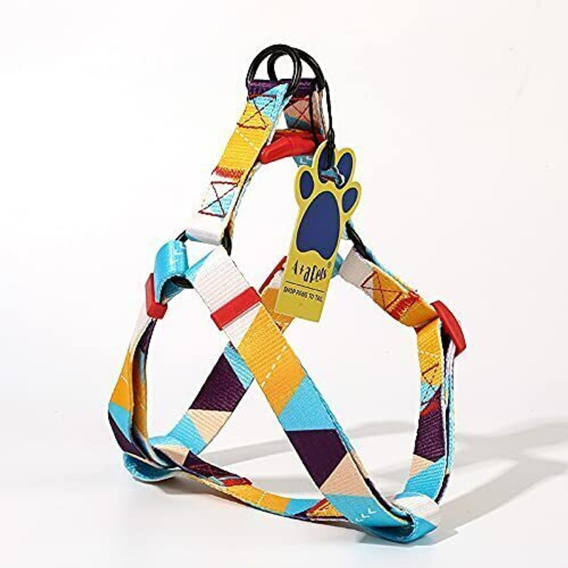 A+a pets A+a Pets' Step in Harness for Dogs Cats in Soft Nylon Waterproof Material. Dog & Cat Harness & Leash(Medium, Tetris Design, Yellow)