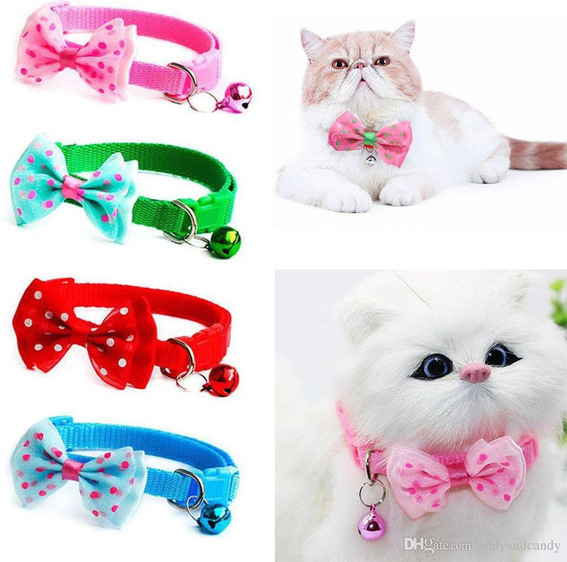 Hachiko 4 Pcs Cat Bowknot Collar Cute Bow Tie Bell Adjustable Kitten Necktie Cat Everyday Collar(Small, Multicolor)