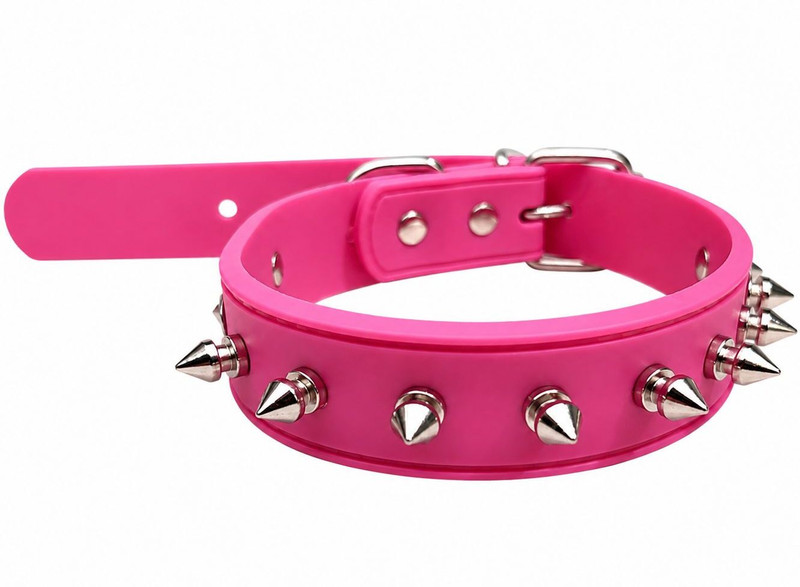 SniffyHub Spiked PU Leather Dog Collar with Metal Spikes for Small & Medium Dogs Dog Everyday Collar(Medium, Pink)